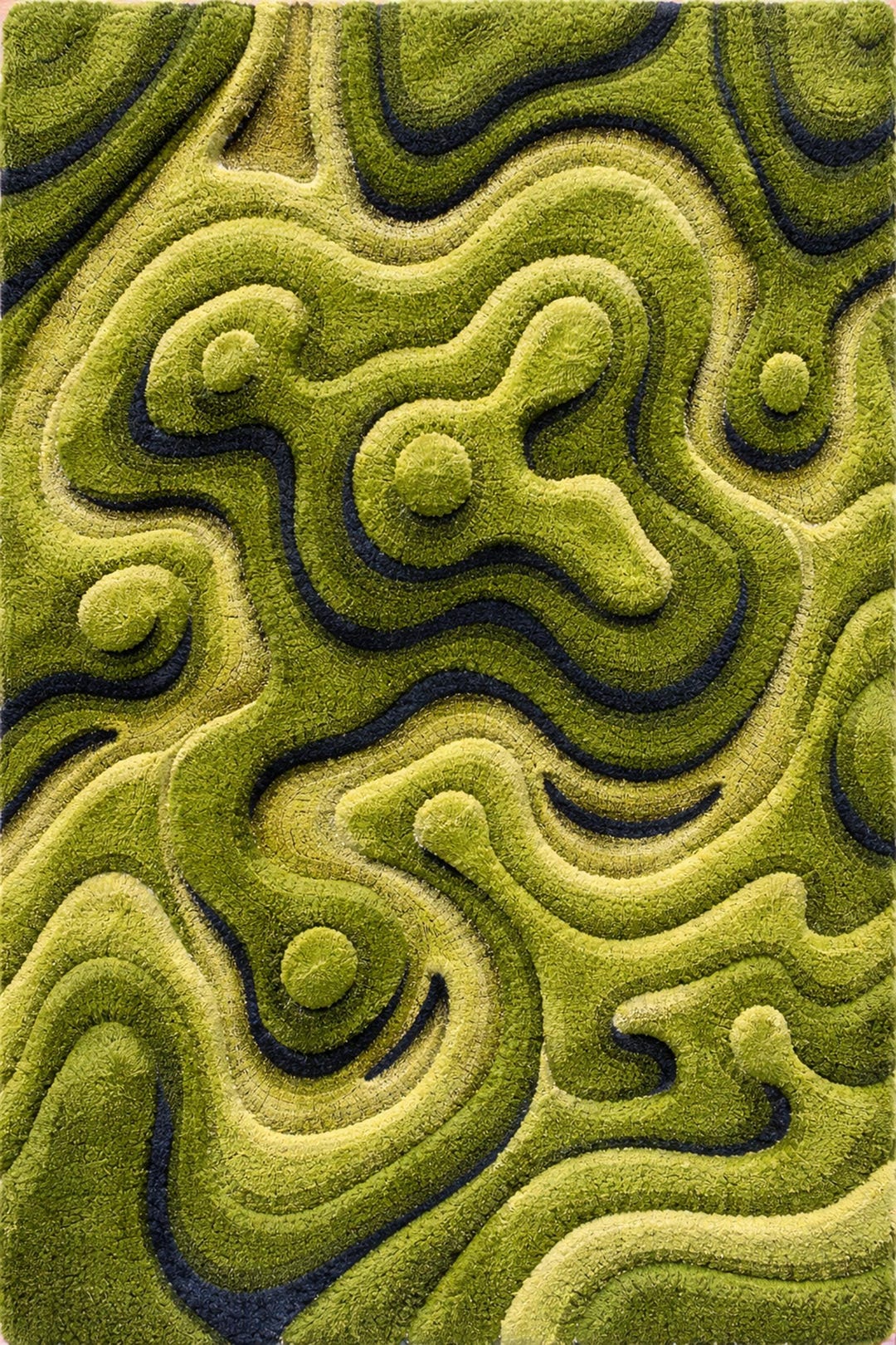 Topography Rug Pattern Emerald Topographic Rug – Abstract Moss Green Wool Carpet, Organic ...
