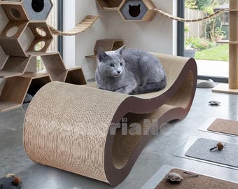 Cat Scratcher, Cardboard Cat Scratching Pad with Curved Lounge Bed, Reversible Furniture Protector for Indoor Cats and Kittens