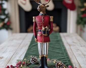 Mr. Deer Figurine: Unique Christmas Home Decor, Soldier Deer Statue, Rustic Art, Polyester Sculpture