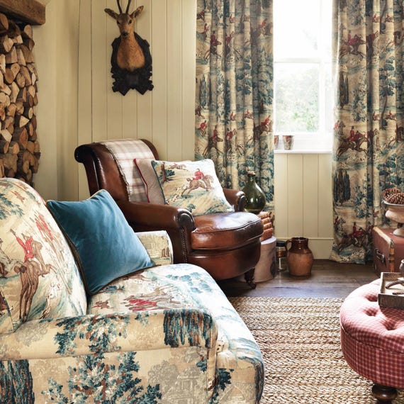 Sanderson Tally Ho Pillow, Equestrian Pillow, Hunt Scene Pillow