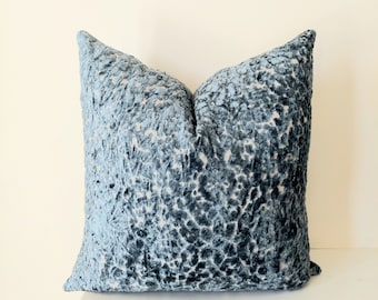 Designers Guild Velvet Pillow, Blue Chenille Pillow, Textured Velvet Pillow, Chunky Velvet Pillow