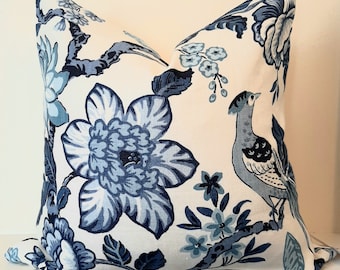Schumacher Huntington Gardens Pillow Cover, Blue and White Pillow, Timothy Corrigan