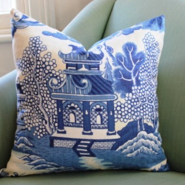 Lee Jofa Willow Pattern Chinoiserie Pillow Cover 20 Inch