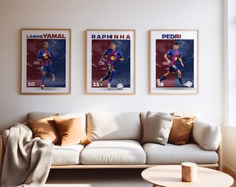 Lamine Yamal, Raphinha, Pedri Soccer Poster Set, Sports Fan Gift (Digital Download)