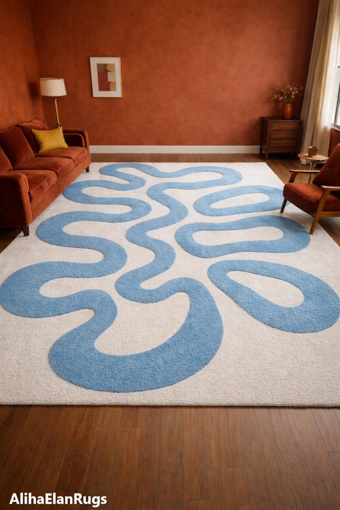 Handmade Abstract Tufted Rug, Blue Wavy Design, Modern Home Decor - Etsy