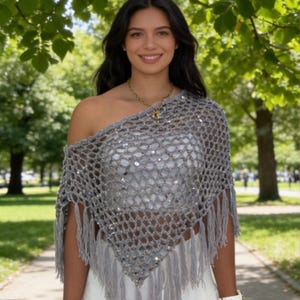 Virkmönster för poncho med paljettnät | Måttbeställd PDF | Nybörjarvänlig glittrig poncho | Direktnedladdning