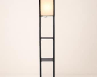 Lampadaire moderne avec étagères - Cadre en bois de 162,7 cm de haut, lumière LED, éclairage d'angle de décoration d'intérieur