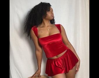 Conjunto de pijama de terciopelo elástico, camiseta sin mangas con cuello cuadrado y minifalda, conjunto de descanso de terciopelo suave, pijama de dama de honor, conjunto de ropa de dormir adorable