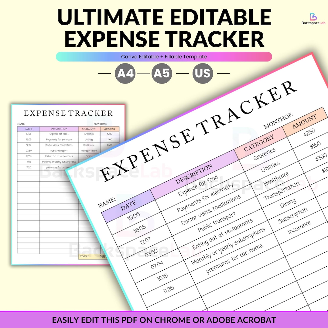 Editable Expense Log Printable, Fillable PDF, Personal Finance Tracker ...