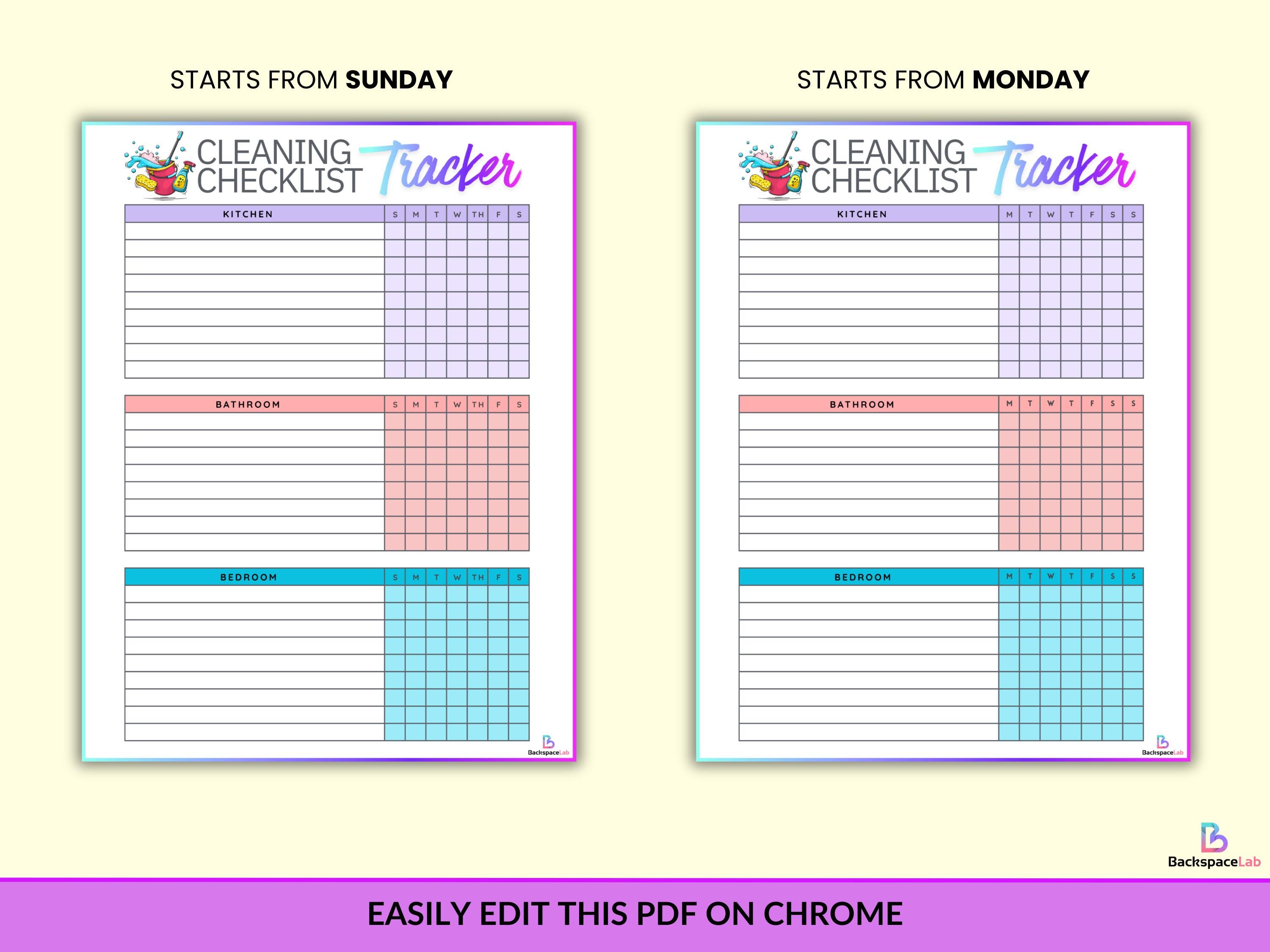 Editable Cleaning Checklist | Printable Daily, Weekly Planner & Chore ...