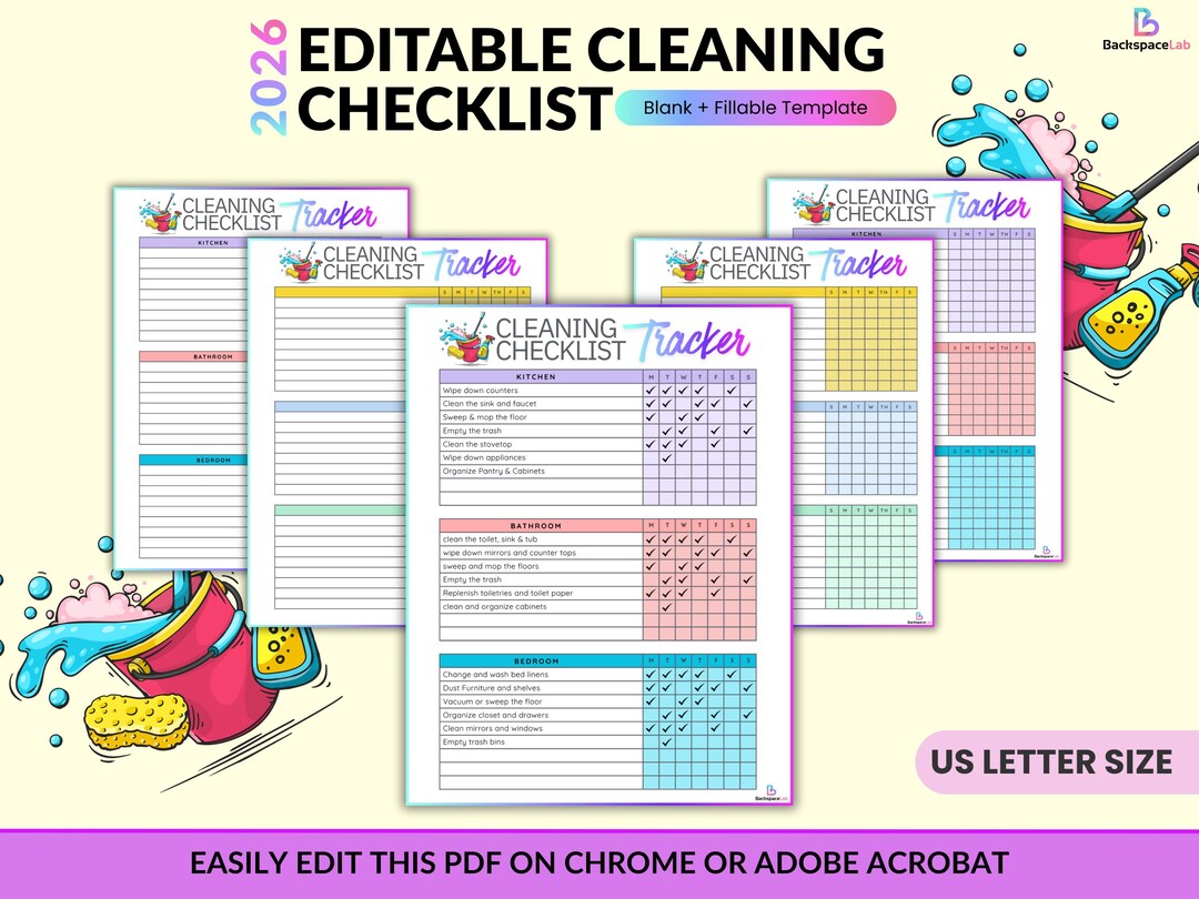 Editable Cleaning Checklist | Printable Daily, Weekly Planner & Chore ...