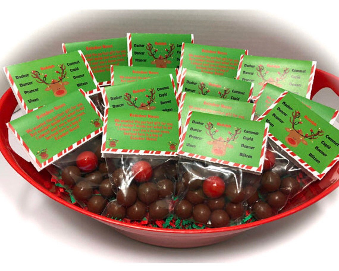 Reindeer Noses Treat Bag Tags Printable Instant Download | Etsy