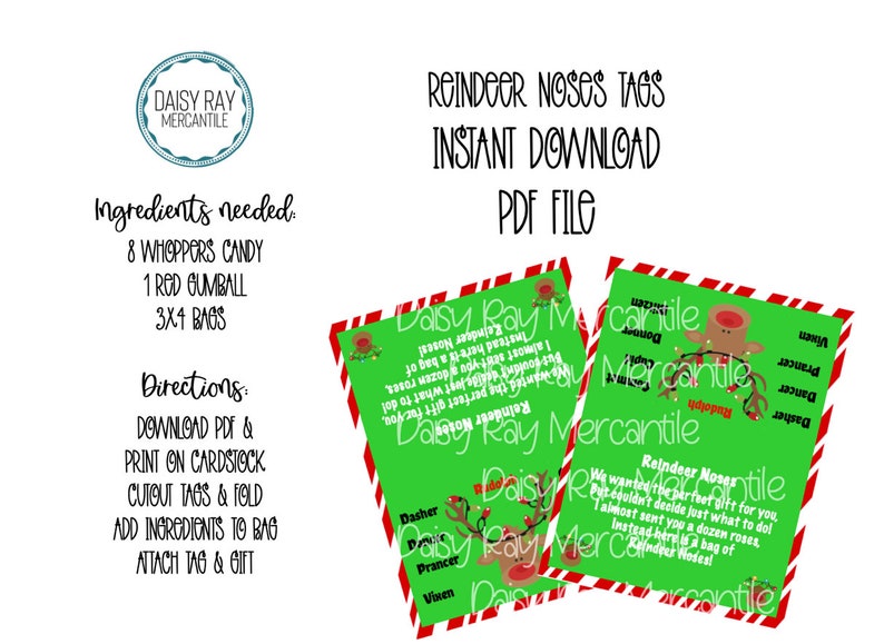 Reindeer Noses Treat Bag Tags Printable Instant Download | Etsy