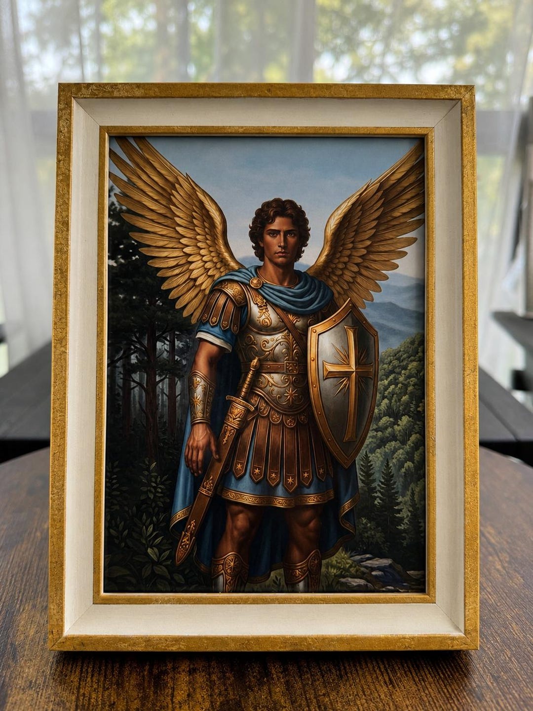 Saint Michael the Archangel Digital Art Print - Gold and Cream Wood ...