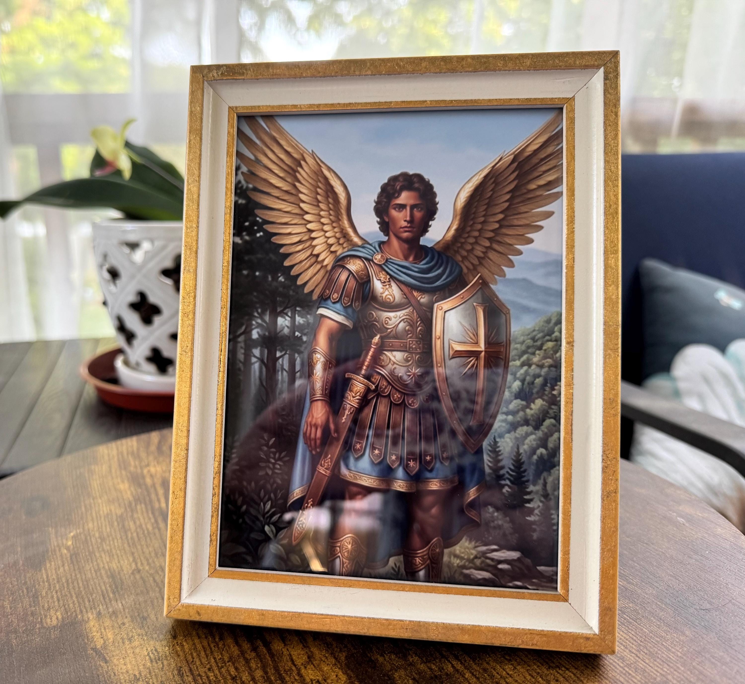 Saint Michael the Archangel Digital Art Print - Gold and Cream Wood ...
