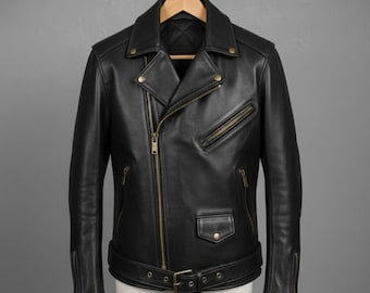 Handmade Black Leather Biker Jacket – Men’s Motorcycle Jacket, Custom Fit