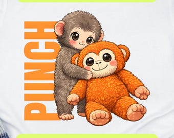 Punch Baby Monkey Holding Plush Toy PNG SVG | Viral Emotional Monkey Meme Design | Cute Animal Clipart Illustration | Punch Digital Download