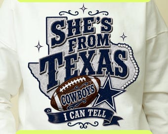 She's From Texas I Can Tell PNG, Western Football Girl Shirt Design, Texas Game Day Graphic, Rhinestone Style Sublimation, Digital Download