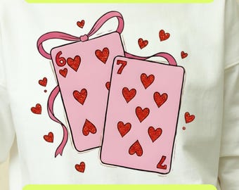 67 Valentine Six Seven PNG SVG, Coquette Bow Playing Card Design, Retro Preppy Girly Valentine Shirt Gift Sublimation, Digital Download