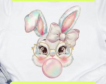 Easter Bunny PNG SVG, Coquette Bunny Blowing Bubblegum, Happy Easter Brushstroke Sublimation Shirt Digital Download