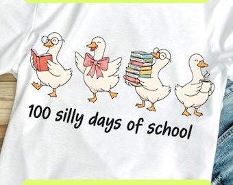 100 Days of School Goose PNG SVG, Cute Funny Goose Teacher Student Design, 100th Day Classroom Shirt, Coquette School, Digital Download