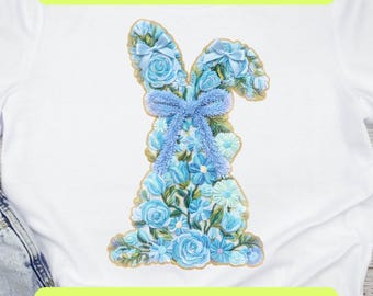Easter Bunny PNG SVG, Blue Floral Bunny, Bunny Bow Blowing  Design, Cute Spring Shirt Sublimation DIgital Download