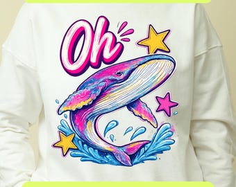 Oh Whale PNG SVG, Preppy Striped Whale Summer Design, Funny Sarcastic Ocean Lover, Retro Humpback Whale, Girly Boutique Digital Download