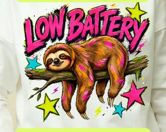 Funny Sloth PNG SVG, Low Battery Summer, Cute Lazy Sloth Shirt Design, Retro Preppy Animal, Girly Vacation Graphic Digital Download