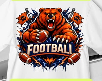 Football Bear PNG SVG, Chicago Game Day, Bears Football Paw Design, Football State Team, Grizzly Mascot Splatter, Sports Digital Download