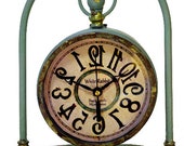 Pocket Watch Table Clock, Backwards Alice in Wonderland Decor