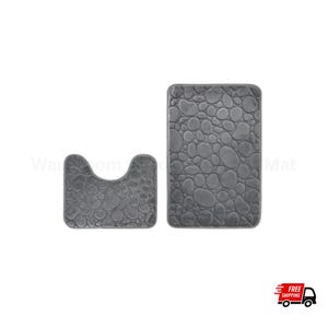 Embroidered Pebble Coral Velvet Floor Mat Set, Bathroom Carpet Two Piece Set, U-Shaped Toilet Mat Absorbent Rug, Soft Plush Bath Mat