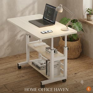 Mesita de noche regulable en altura, escritorio portátil con ruedas para cama, escritorio móvil con ruedas, mesa auxiliar para cama en dormitorio o espacio reducido.