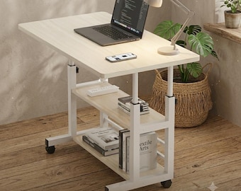 Height Adjustable Bedside Table, Rolling Laptop Desk for Bed, Mobile Standing Desk with Wheels, Overbed C Table Dorm Small Space