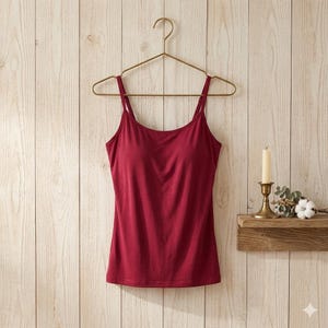 Women's Camisole with Built In Bra, Padded Spaghetti Strap Tank Top, Adjustable Shelf Bra Cami, Sleeveless Summer Top, Layering Top