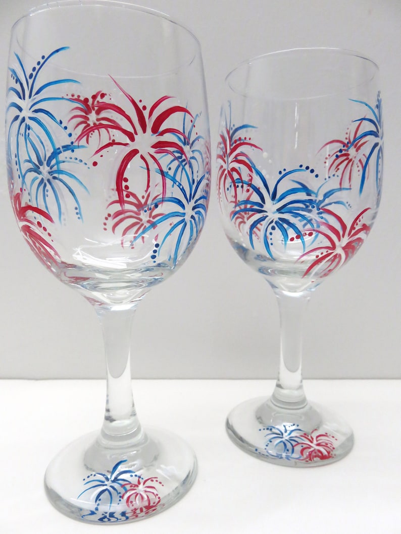 Set of 2 Patriotic Champagne Glasses Hand Painted.