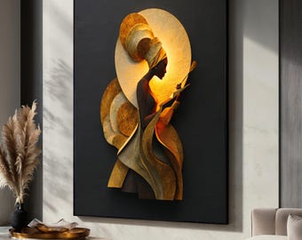 Gyllene Halo Afrikansk kvinna Canvastavla, Modern etnisk väggdekor