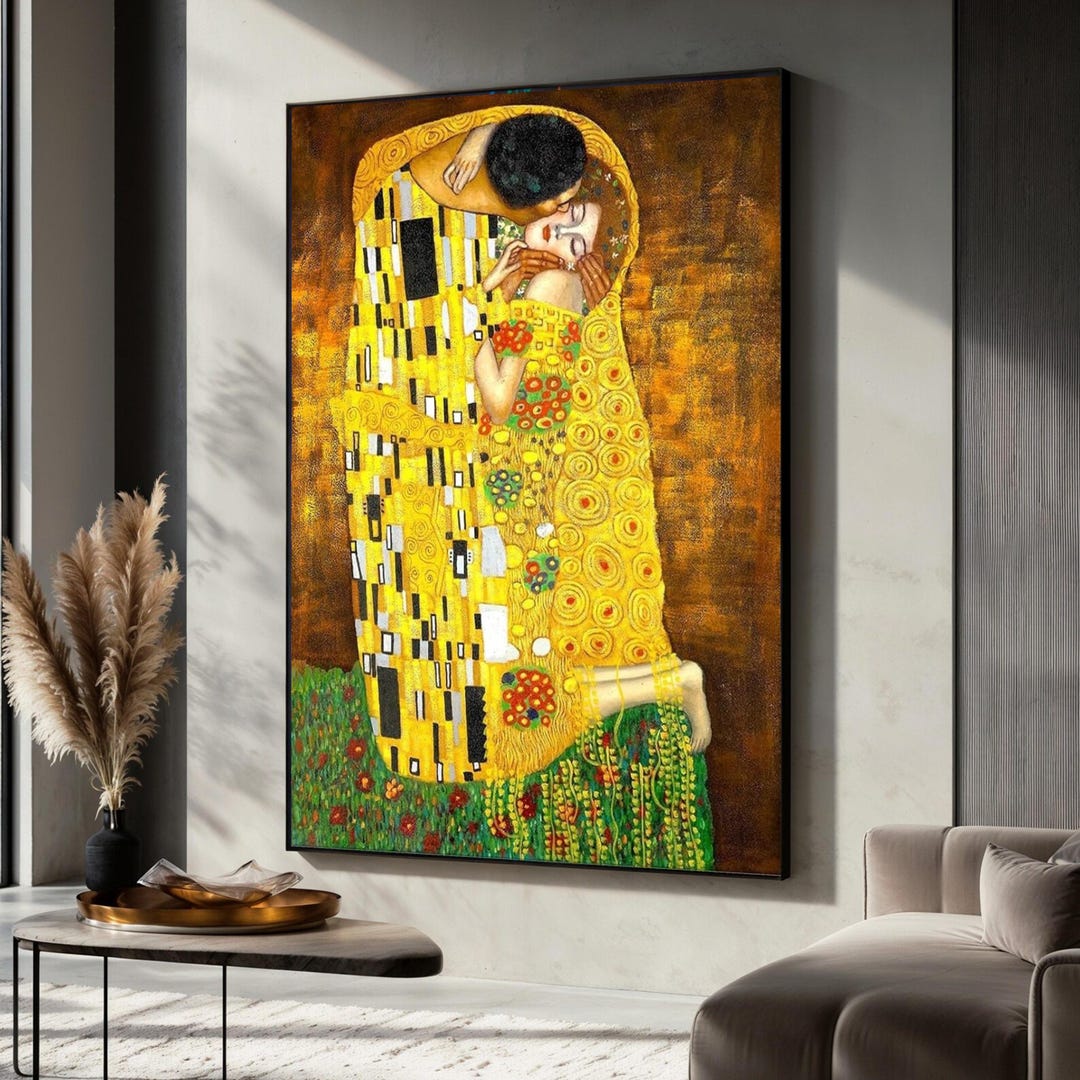 Gustav Klimt the Kiss Canvas Art, Gold Foil, Lovers Embrace Print ...