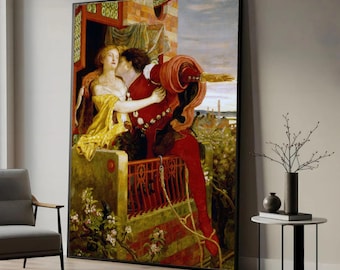 Ford Madox Brown, Romeo and Juliet, Romantic Balcony Embrace Canvas Print, Shakespearean