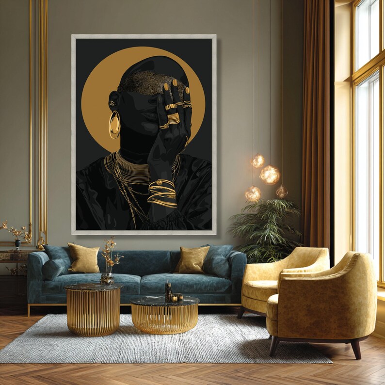 Black and Gold African Woman Canvas Wall Art, Modern Portrait - Etsy