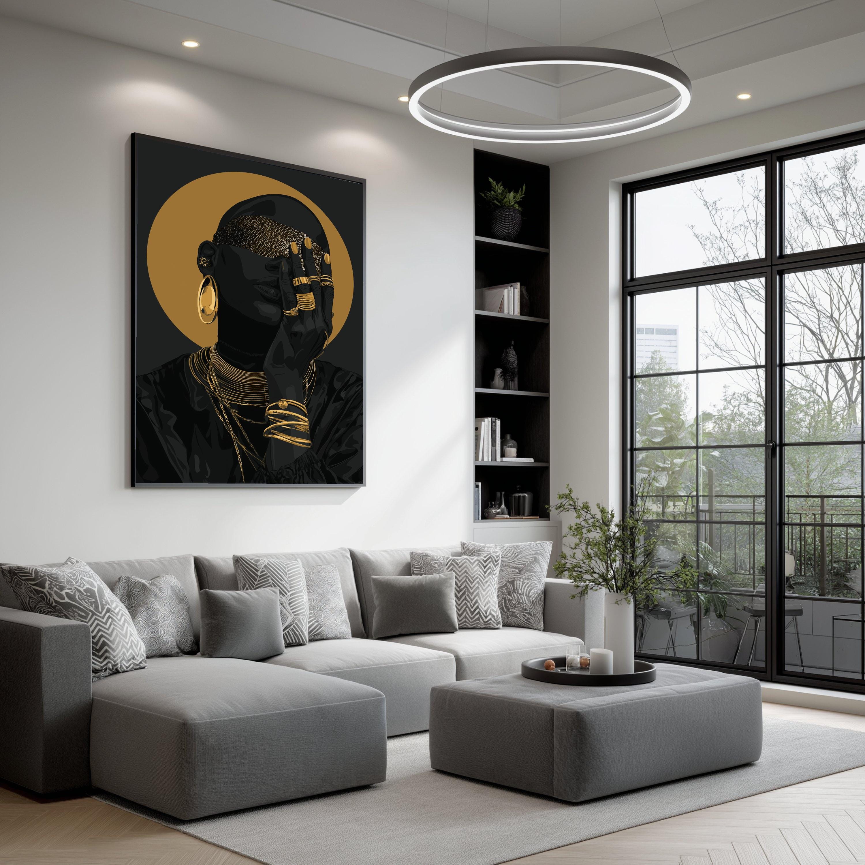 Black and Gold African Woman Canvas Wall Art, Modern Portrait - Etsy