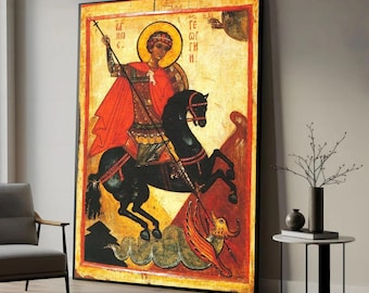 Canvastavla med Sankt Göran som dödar draken, religiös ikonväggkonst, andlig canvastavla
