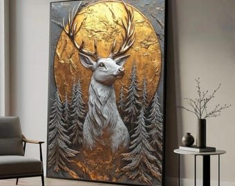 Canvastavla med majestätisk hjortsilhuett, djurmotiv för heminredning, rustik djurkonst