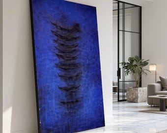 Deep Blue Abstract Canvas, Modern Minimalist Wall Art, Contemporary Canvas Print
