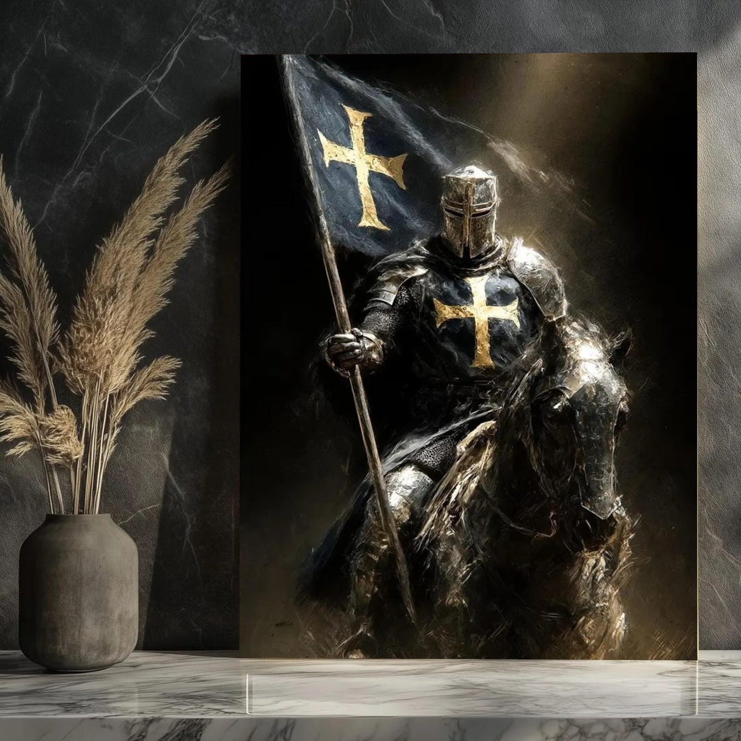Medieval Knight Crusader Canvas Print Art, Warrior Battle Flag Wall ...
