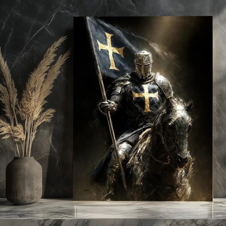 Medieval Knight Crusader Canvas Print Art, Warrior Battle Flag Wall ...