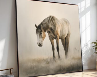 Canvastavla med porträtt av en snäll häst, naturmotiv, lantlig heminredning