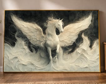 天馬　ペガサス　壁掛けアート ゴールデンペガサスキャンバス – 神話の翼を持つ馬の壁アート