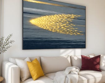 Golden Light Reflection Canvas, Abstract Water Scene, Contemporary Canvas Print