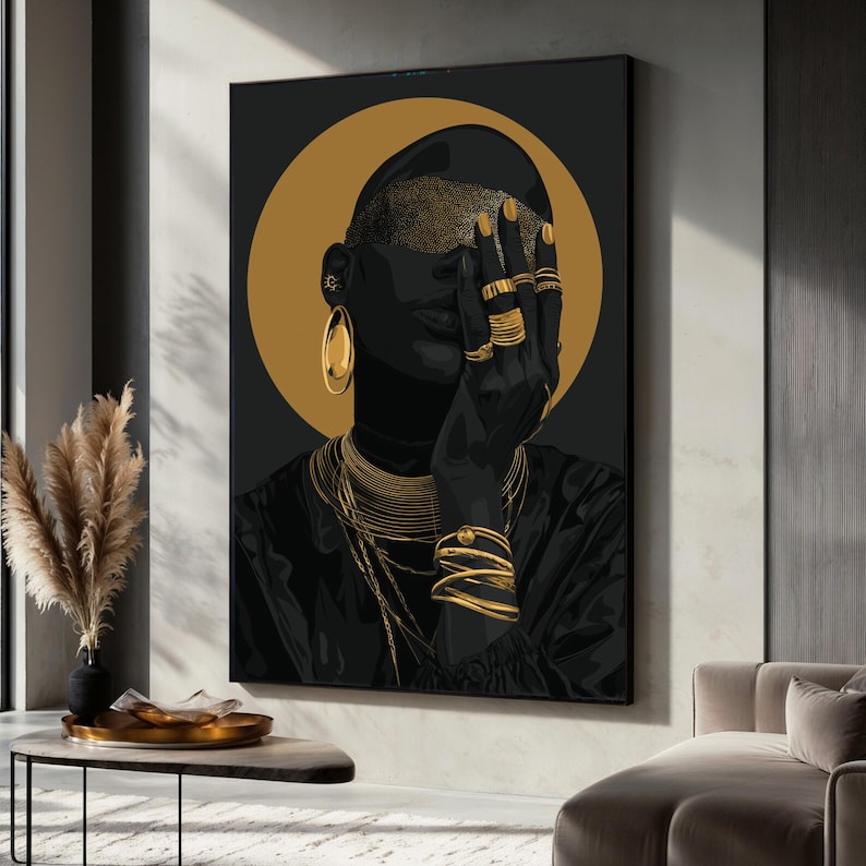 Black and Gold African Woman Canvas Wall Art, Modern Portrait - Etsy