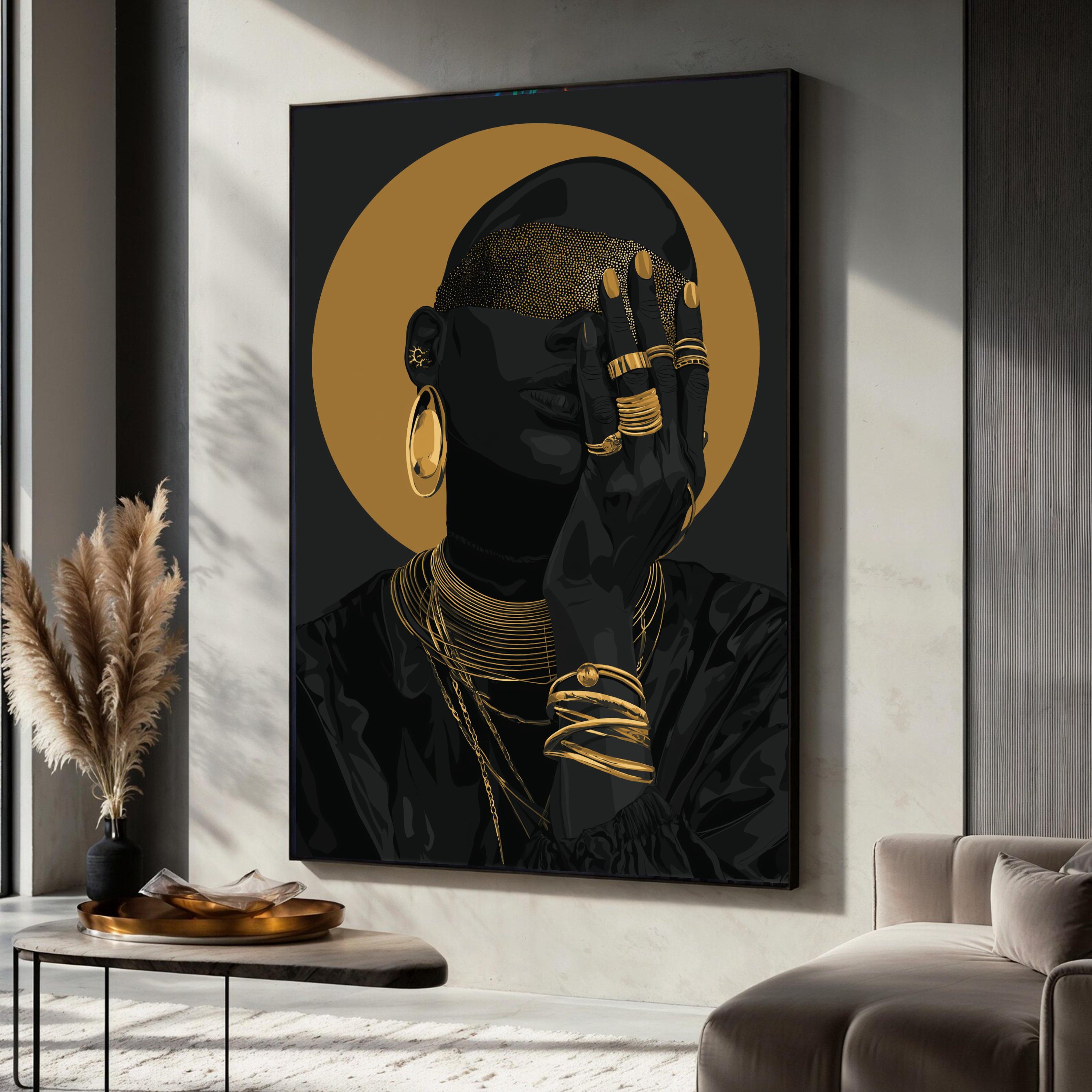 Black and Gold African Woman Canvas Wall Art, Modern Portrait - Etsy